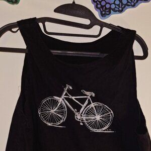 Crop muscle tee tank top in black with white bicycle on front L / XL